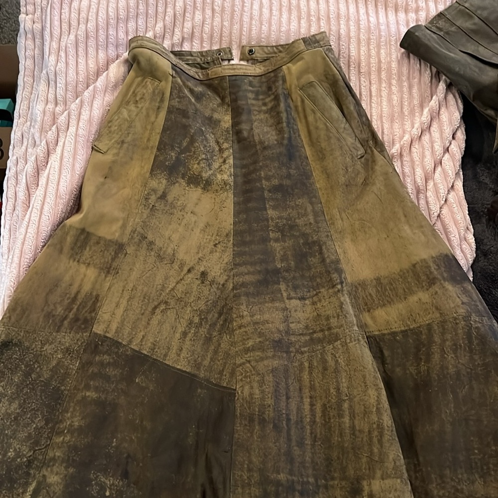 VINTAGE Midi Skirt Gathered Full Two-Tone Solid Brown Western fits XS/S.